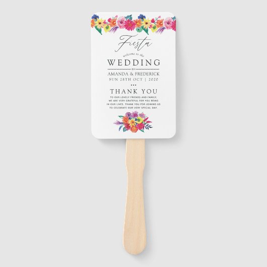 Waterverf Floral Fiesta Wedding Programme Handwaaier (Voorkant)