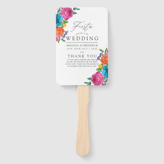 Waterverf Floral Fiesta Wedding Programme Handwaaier (Voorkant)