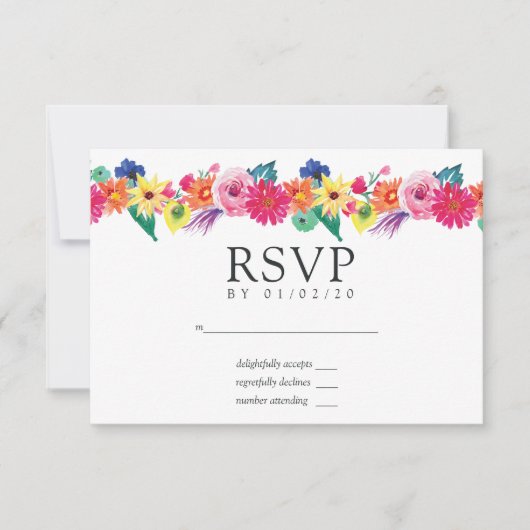 Waterverf Floral Fiesta Wedding RSVP Kaartje (Voorkant)