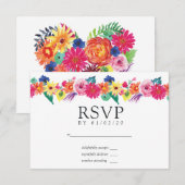 Waterverf Floral Fiesta Wedding RSVP Kaartje (Voorkant / Achterkant)