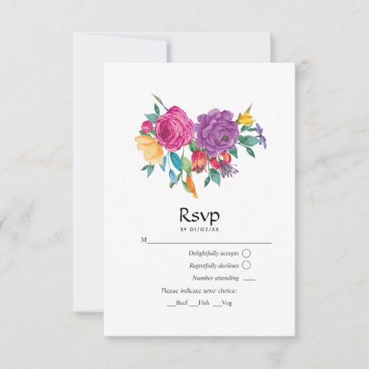 Waterverf Floral Fiesta Wedding RSVP Kaartje (Voorkant)