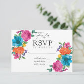 Waterverf Floral Fiesta Wedding RSVP Kaartje (Staand voorkant)