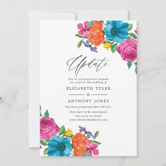 Waterverf Floral Fiesta Wedding Update Kaart (Voorkant)