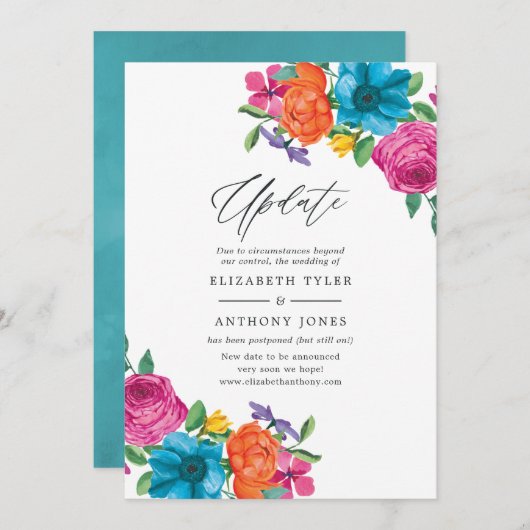 Waterverf Floral Fiesta Wedding Update Kaart (Voorkant / Achterkant)