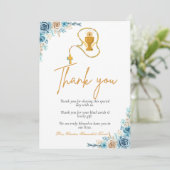 Waterverf floral first holy commune bedankt u kaart (Staand voorkant)
