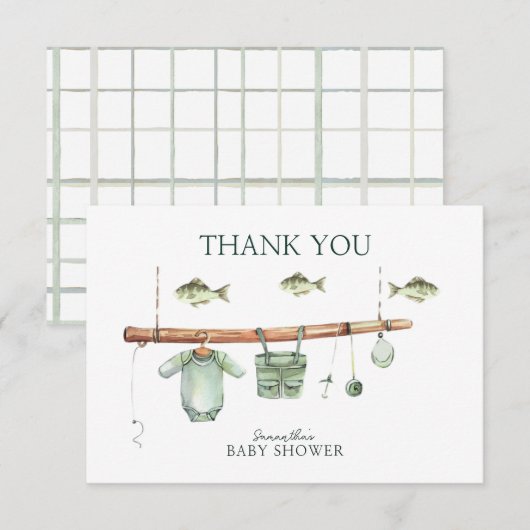 Waterverf Floral Fisherman Baby shower Bedankkaart (Voorkant / Achterkant)