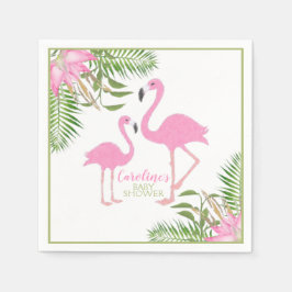Waterverf Floral Flamingo Baby shower Servet