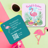 Waterverf Floral Flamingo Bruiloft Website QR Code Informatiekaartje
