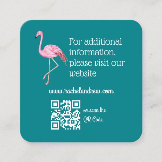 Waterverf Floral Flamingo Bruiloft Website QR Code Informatiekaartje (Voorkant)