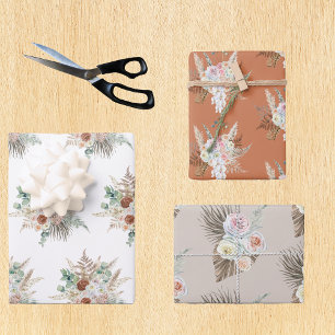 Waterverf Floral Flower Boho Terra Cotta Pampas Inpakpapier Vel