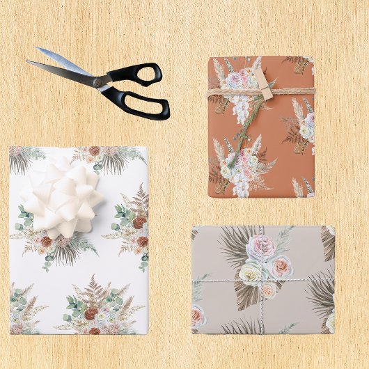 Waterverf Floral Flower Boho Terra Cotta Pampas Inpakpapier Vel