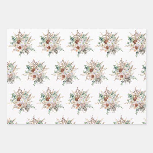 Waterverf Floral Flower Boho Terra Cotta Pampas Inpakpapier Vel (Voorkant)