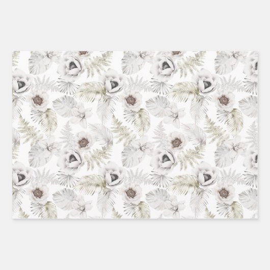 Waterverf Floral Flower White Cream Wedding Inpakpapier Vel (Voorkant 2)