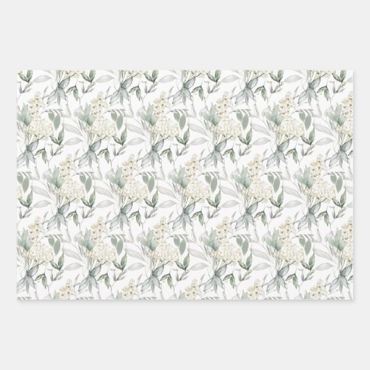 Waterverf Floral Flower White Cream Wedding Inpakpapier Vel (Voorkant)