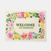 Waterverf Floral Flowers Botanische tuin Welkom Deurmat (Voorkant)