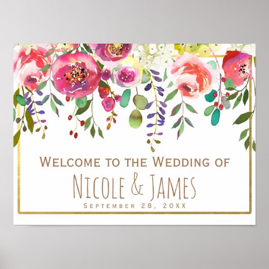 Waterverf Floral Flowers Modern Wedding Welkom Poster (Voorkant)