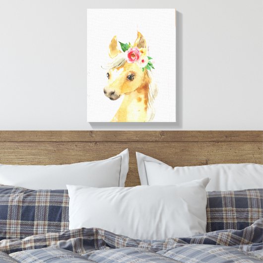Waterverf Floral Foal Horse Canvas Afdruk (Insitu (Slaapkamer))