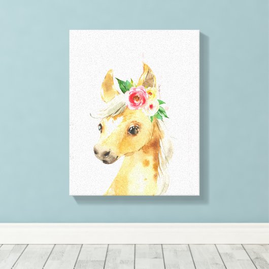Waterverf Floral Foal Horse Canvas Afdruk (Insitu (Houten vloer))