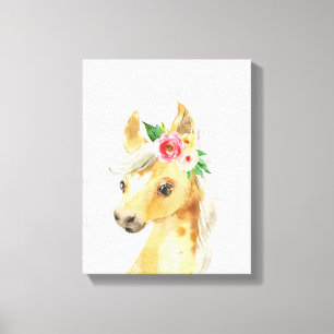 Waterverf Floral Foal Horse Canvas Afdruk