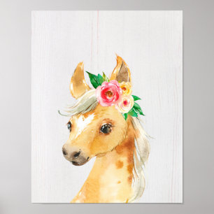 Waterverf Floral Foal Horse Poster