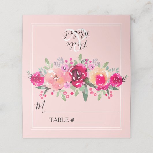 Waterverf Floral Folded Wedding Table Plaatskaartje (Buitenkant ongevouwen)