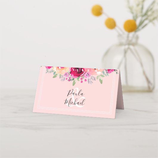 Waterverf Floral Folded Wedding Table Plaatskaartje (Achterkant)