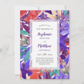 Waterverf Floral Foliage Koraal Paarse bruiloft Kaart (Voorkant)