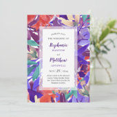 Waterverf Floral Foliage Koraal Paarse bruiloft Kaart (Staand voorkant)