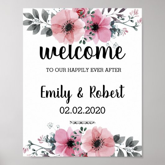 waterverf Floral Foliage Wedding Poster (Voorkant)