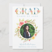 Waterverf Floral Foto Afstuderen Aankondiging (Voorkant)