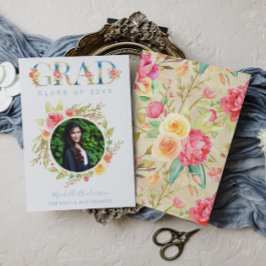 Waterverf Floral Foto Afstuderen Aankondiging