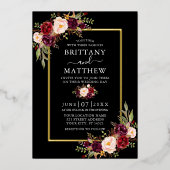 Waterverf Floral Foto Black Gold Folie Uitnodiging (Voorkant)