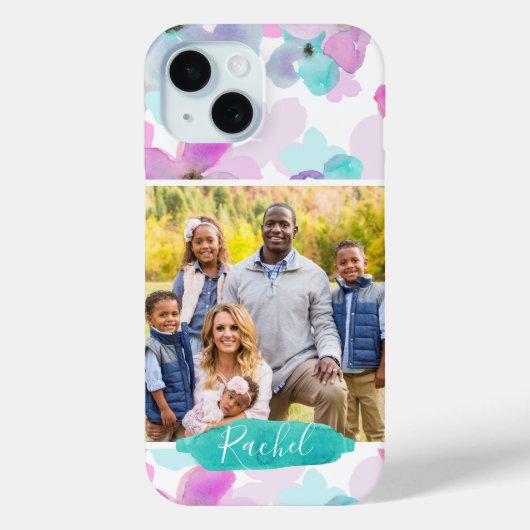 Waterverf Floral Foto en Monogram Case-Mate iPhone Case (Achterkant)
