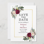 Waterverf Floral Foto Gold Burgundy Save The Date (Voorkant)