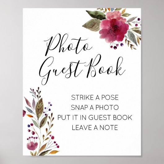 Waterverf Floral Foto Guest Book Wedding Sign Poster (Voorkant)