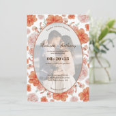 Waterverf Floral Foto Lijst Terracotta Wedding Kaart (Staand voorkant)