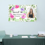 Waterverf Floral Foto Sweet 16 Birthday Party Spandoek (Beurs)