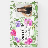 Waterverf Floral Foto Sweet 16 Birthday Party Spandoek (Verticaal)