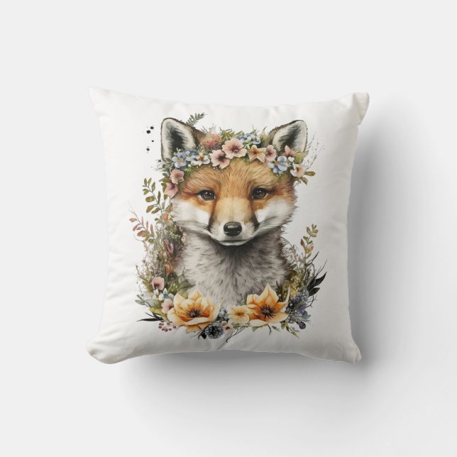 Waterverf Floral Fox Schattige Kussen (Voorkant)