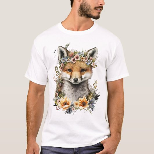 Waterverf Floral Fox Schattige T-shirt (Voorkant)