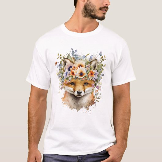 Waterverf Floral Fox Schattige T-shirt (Voorkant)