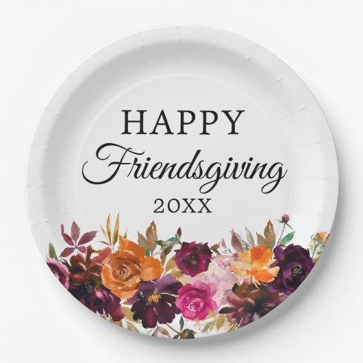 Waterverf Floral Friendsgiving Papieren Bordje (Voorkant)