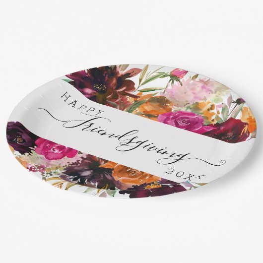 Waterverf Floral Friendsgiving Papieren Bordje (Gekanteld)