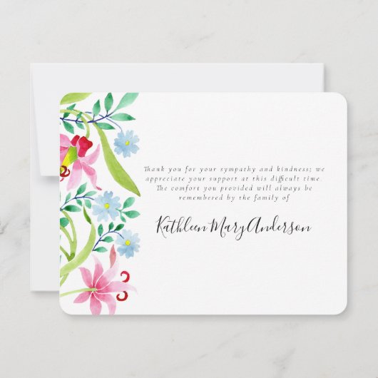 Waterverf Floral Funeral Bedankkaart (Achterkant)