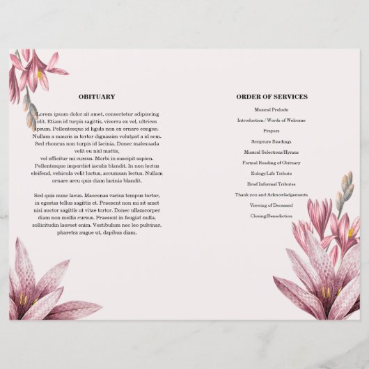 Waterverf floral Funeral Program sjabloon (Achterkant)