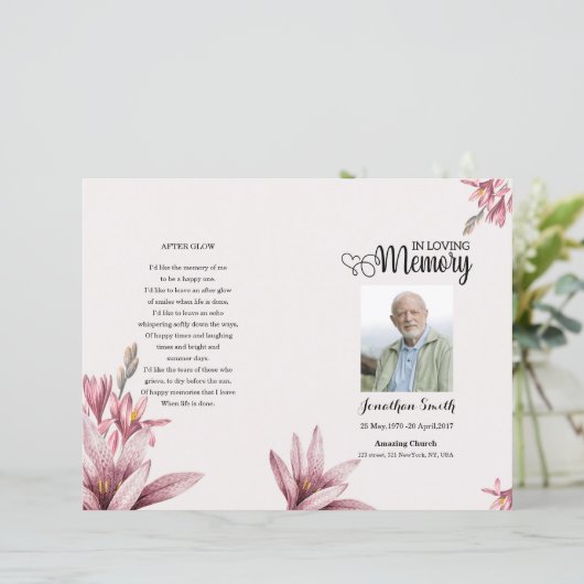 Waterverf floral Funeral Program sjabloon (Staand voorkant)