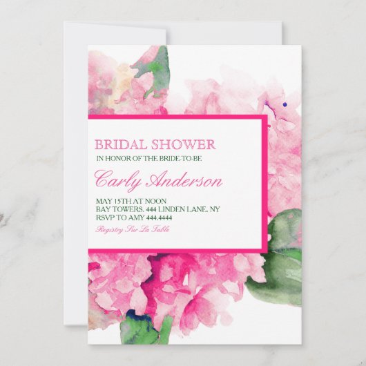 Waterverf Floral Fuschia Bridal Shower Kaart (Voorkant)