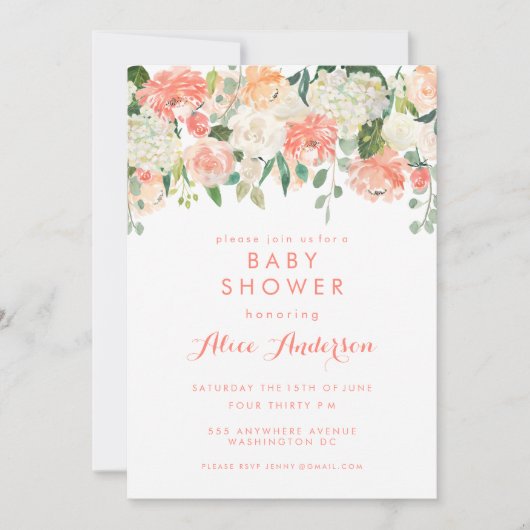 Waterverf Floral Garden Baby shower Invite Kaart (Voorkant)