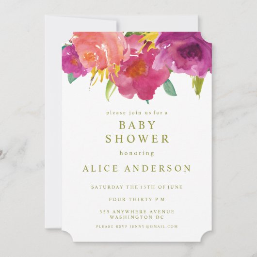 Waterverf Floral Garden Baby shower Invite Kaart (Voorkant)