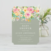 Waterverf Floral Garden Baby shower Invite Kaart (Staand voorkant)
